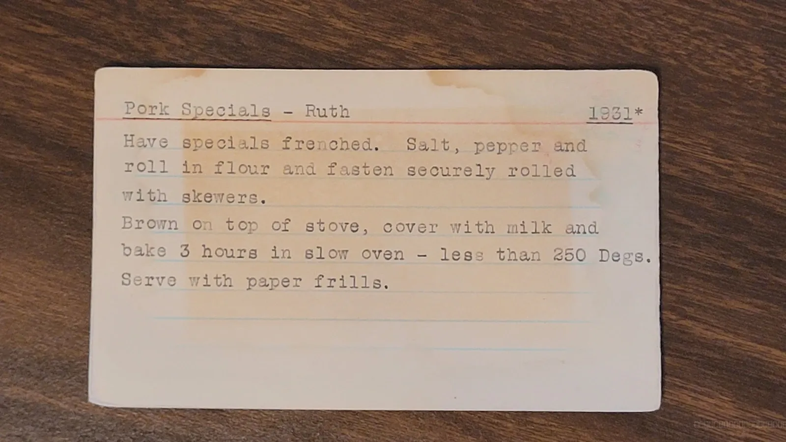 Recipe card scan for Pork Specials
