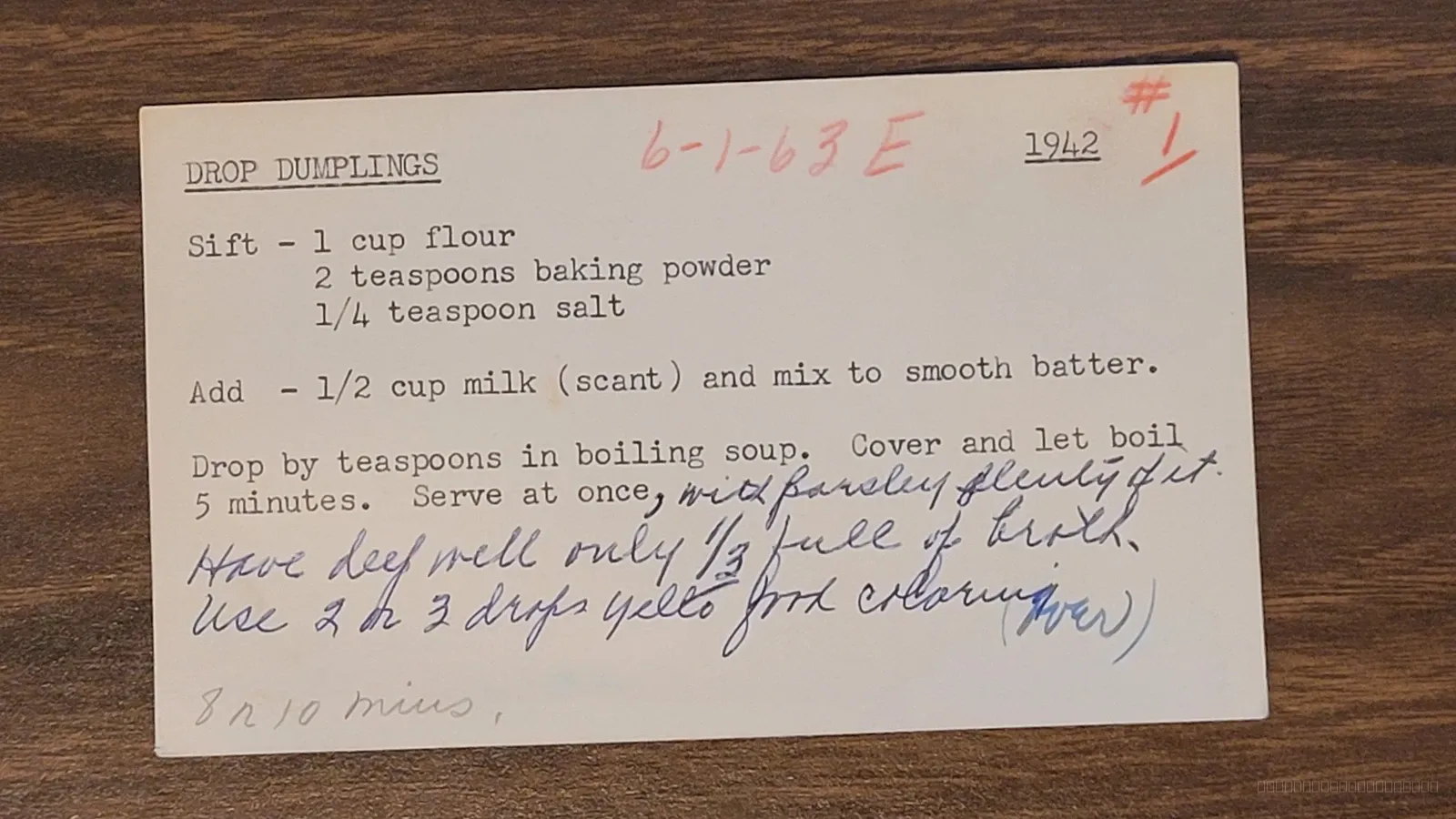 Recipe card scan for Drop Dumplings