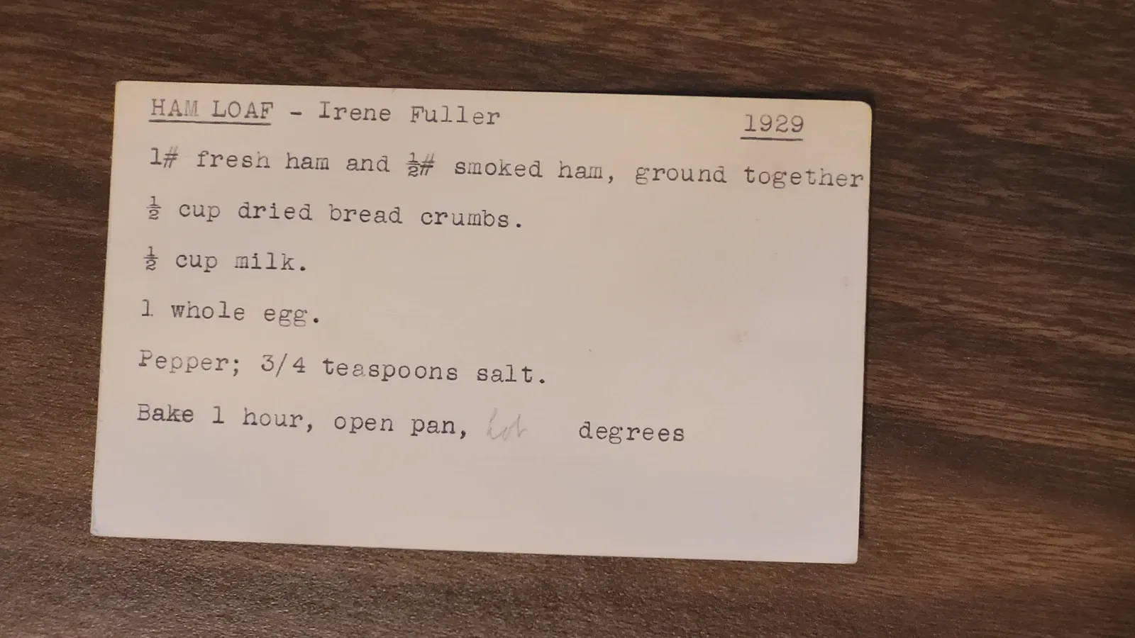 Recipe card scan for Ham Loaf