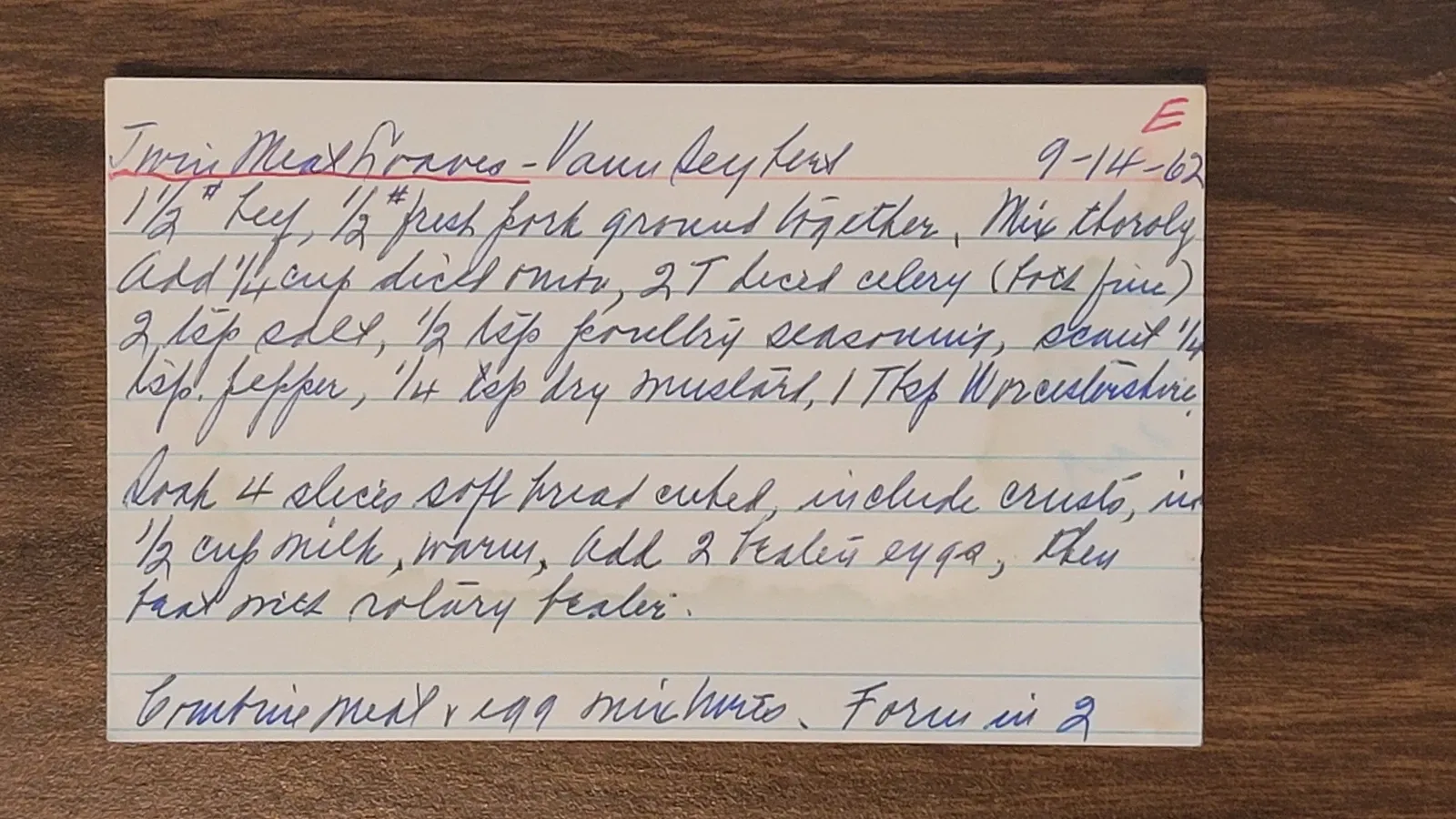 Recipe card scan for Twin Meat Loaves