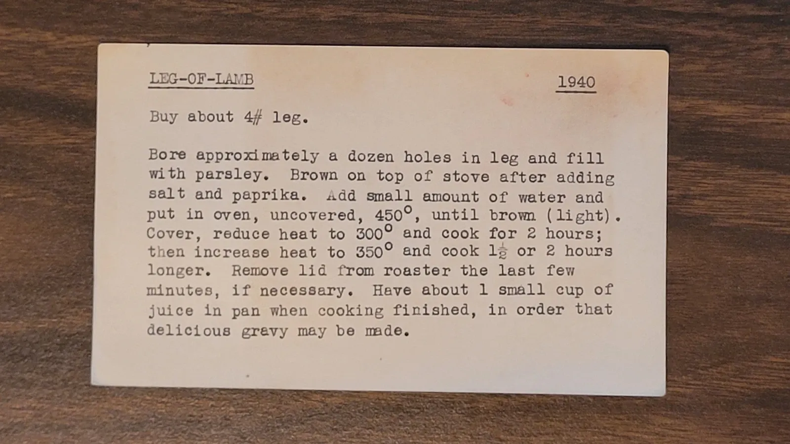 Recipe card scan for Leg-of-Lamb