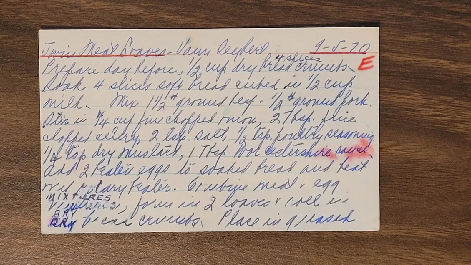 Recipe card scan for Twin Meat Loaves