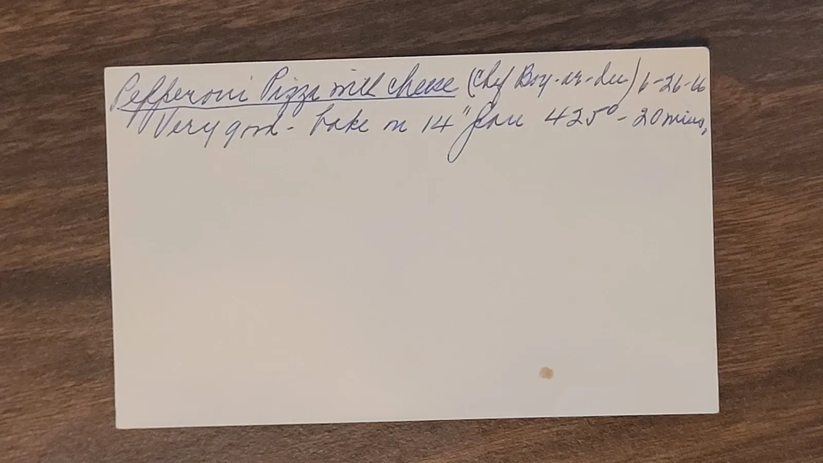 Recipe card scan for Pepperoni Pizza with Cheese