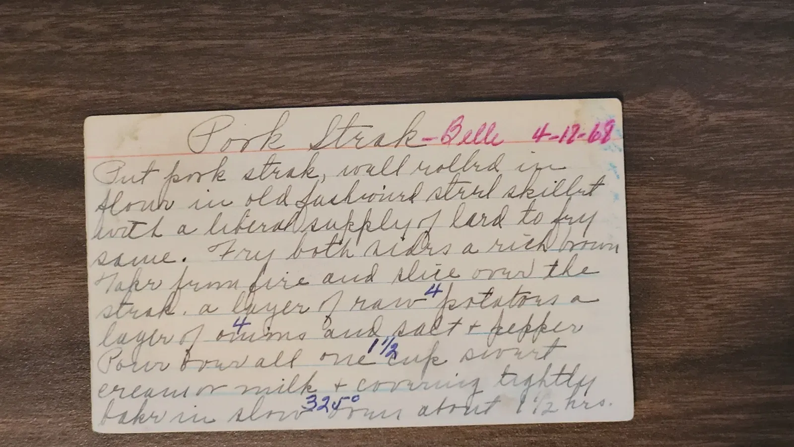 Recipe card scan for Pork Steak