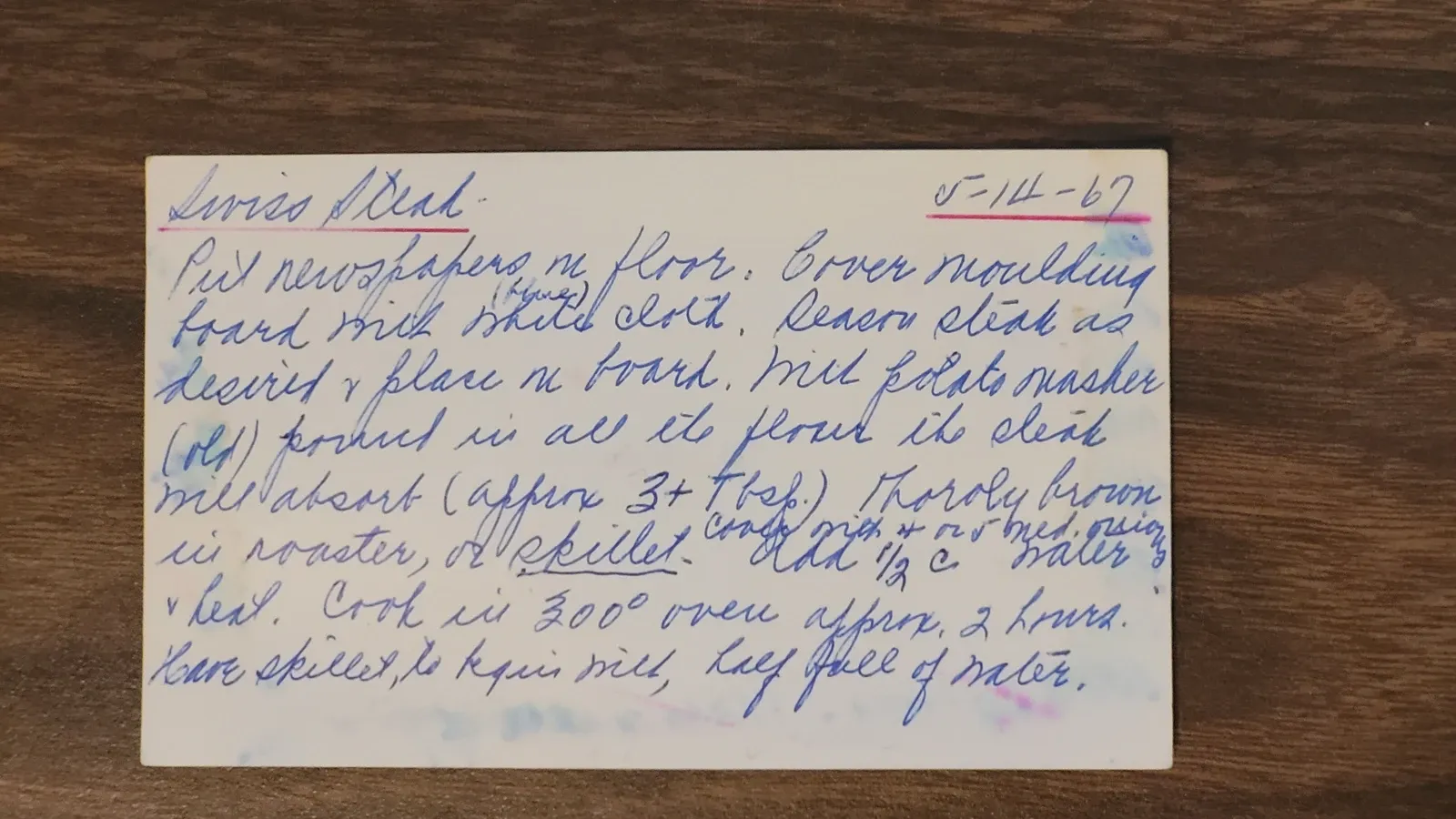 Recipe card scan for Swiss Steak