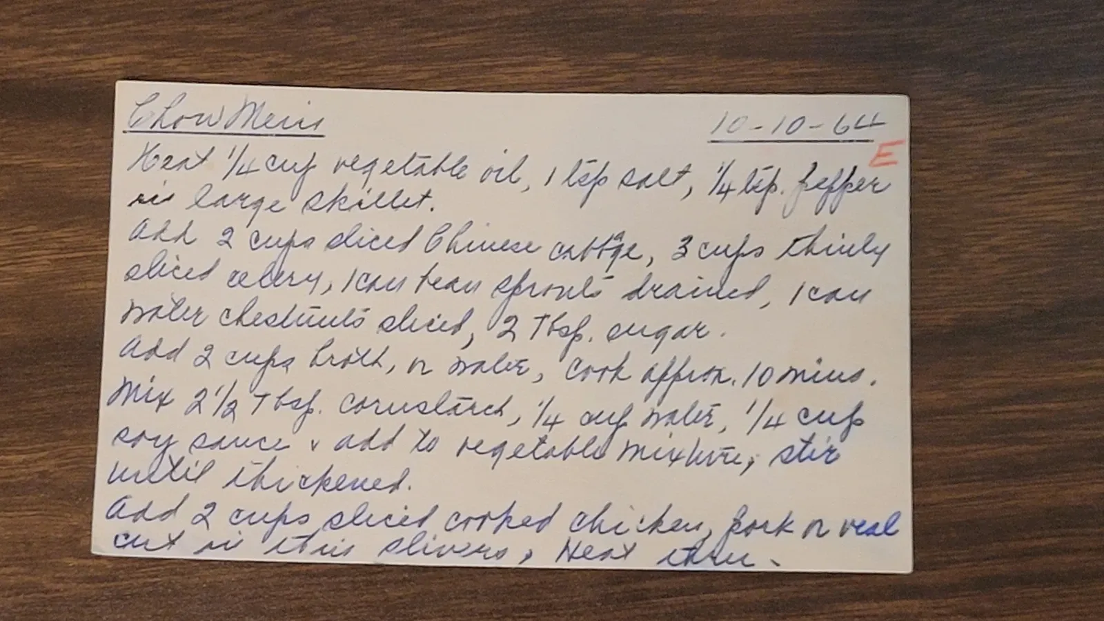 Recipe card scan for Chow Mein