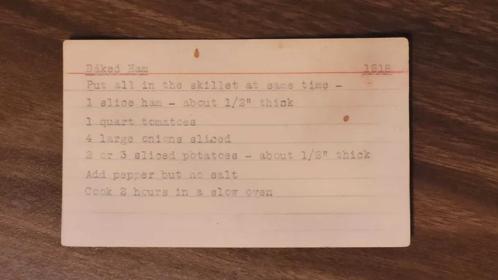 Recipe card scan for Baked Ham