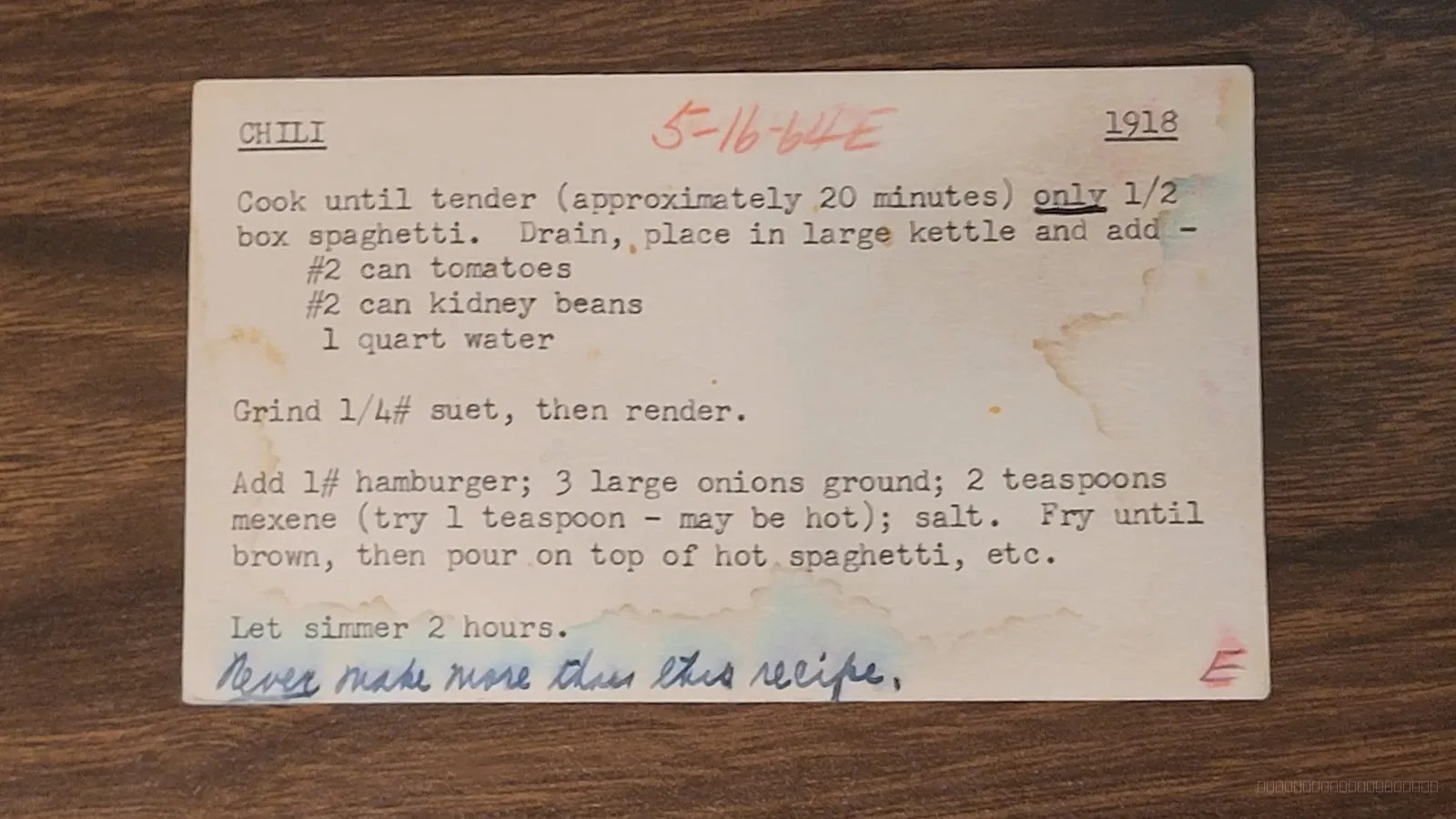 Recipe card scan for Chili