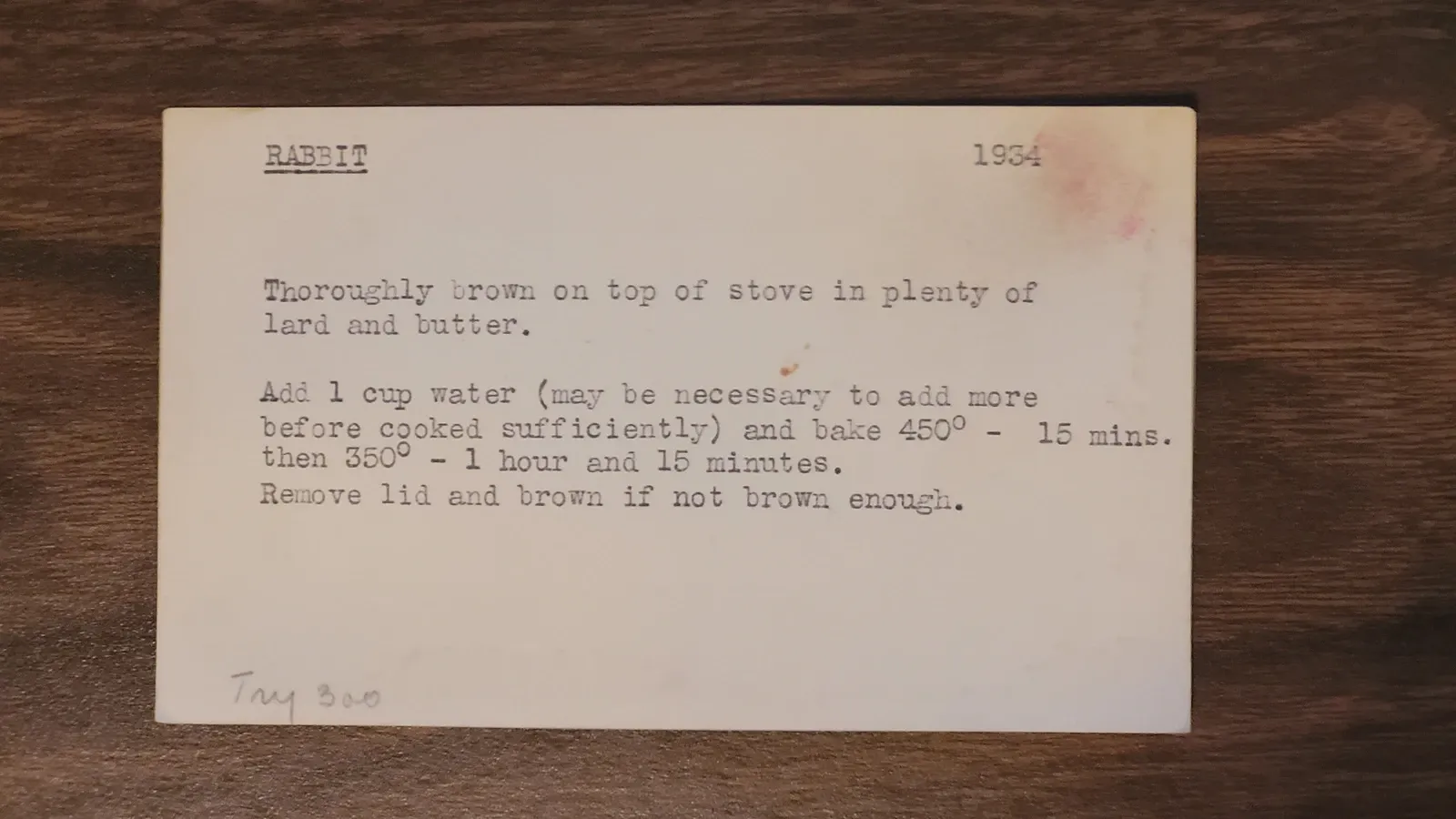 Recipe card scan for Rabbit