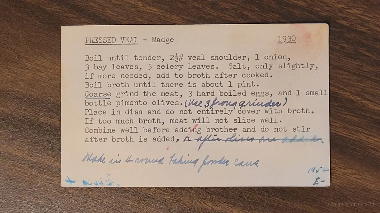 Recipe card scan for Pressed Veal