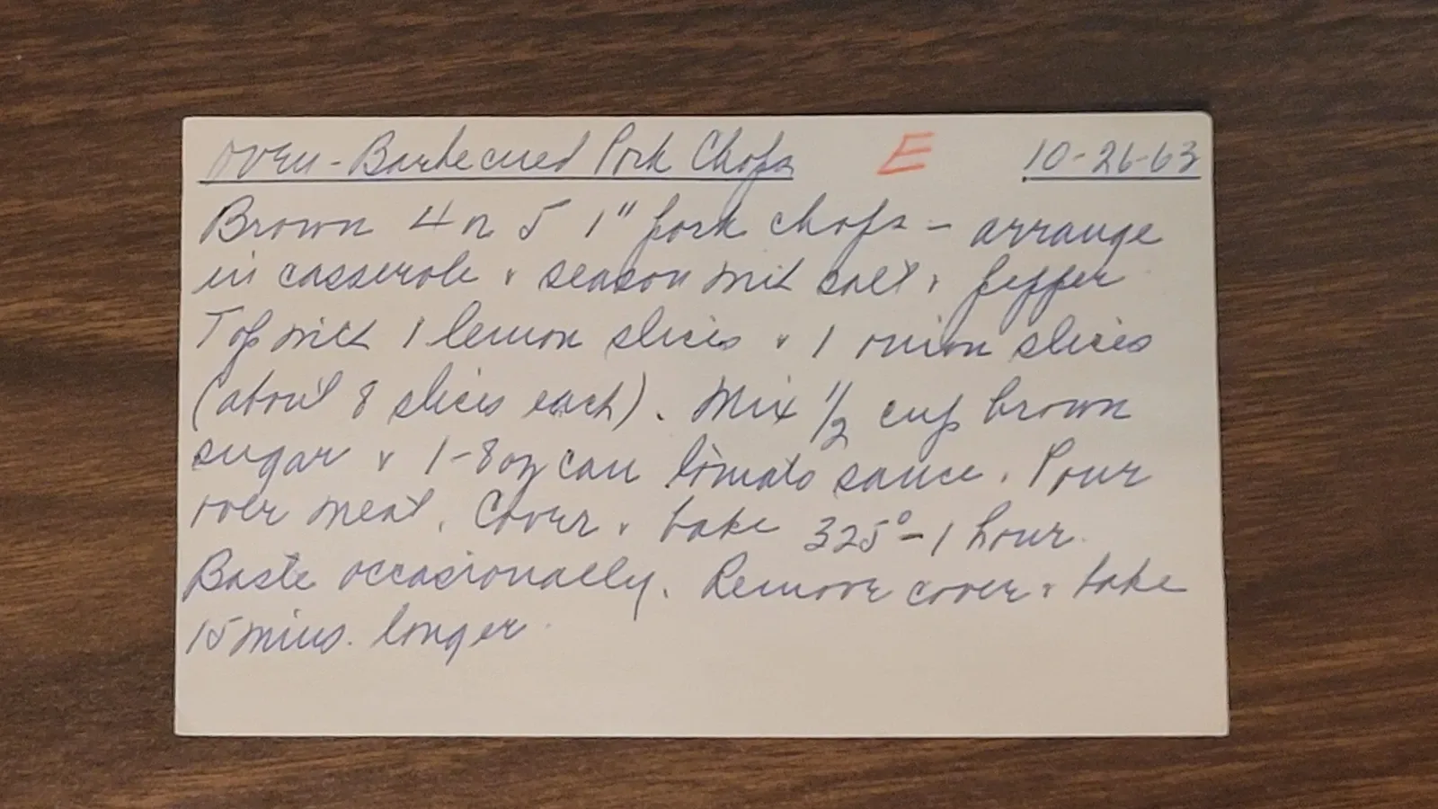 Recipe card scan for Oven-Barbecued Pork Chops