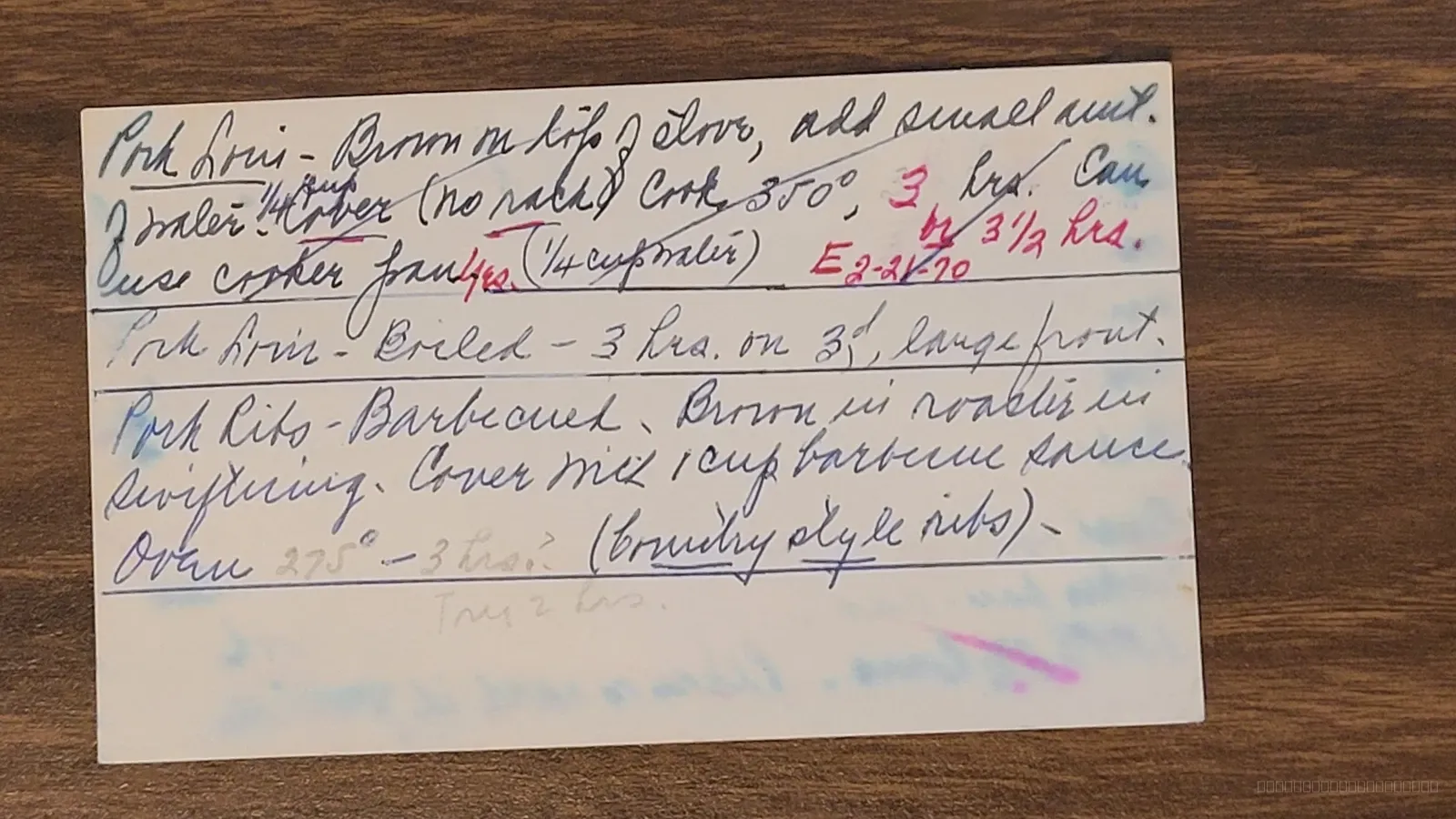 Recipe card scan for Pork Loin (multiple preparations)