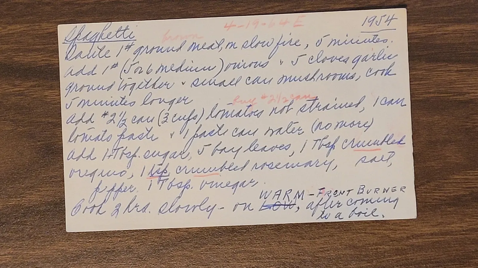 Recipe card scan for Spaghetti