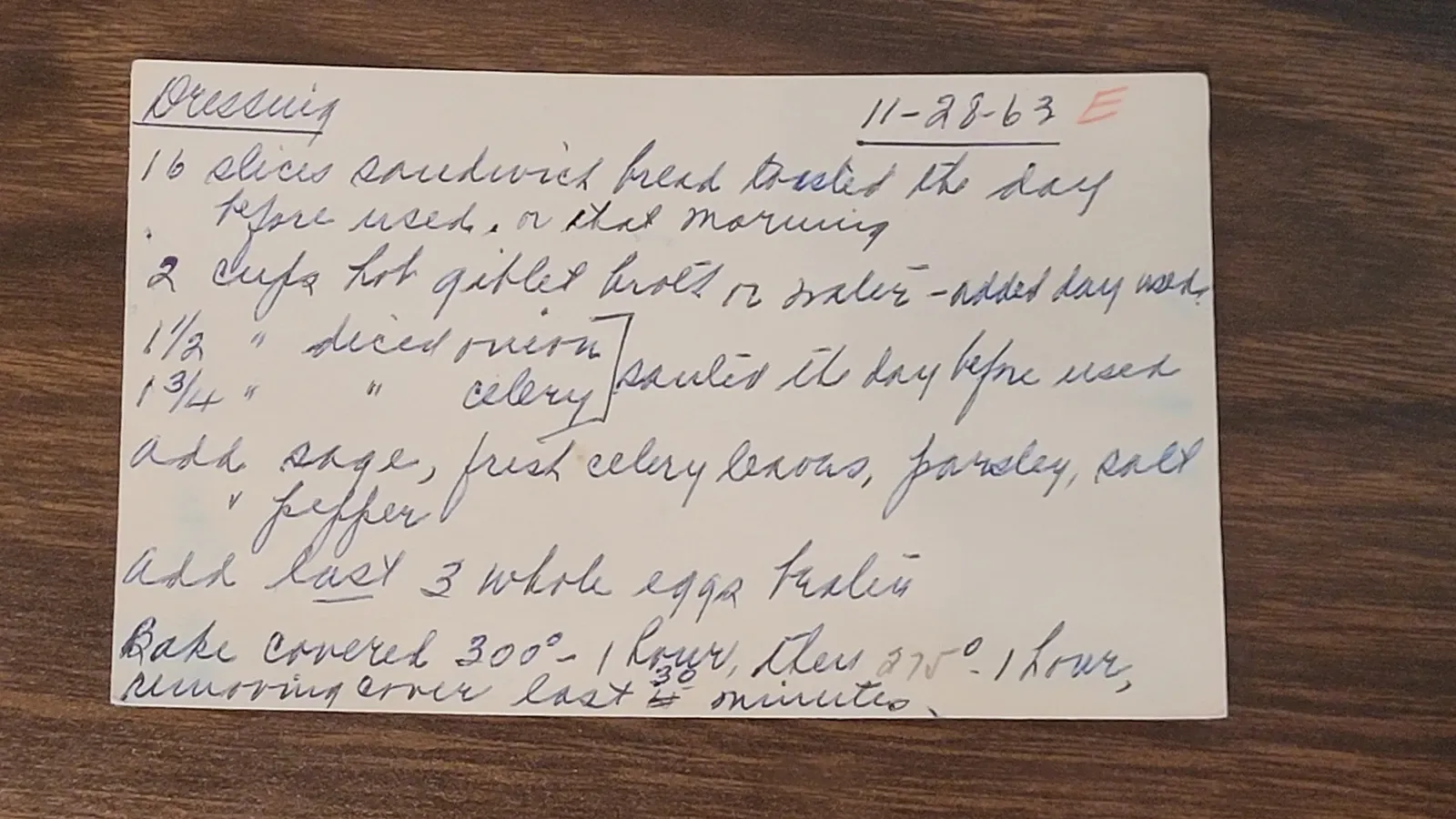 Recipe card scan for Dressing
