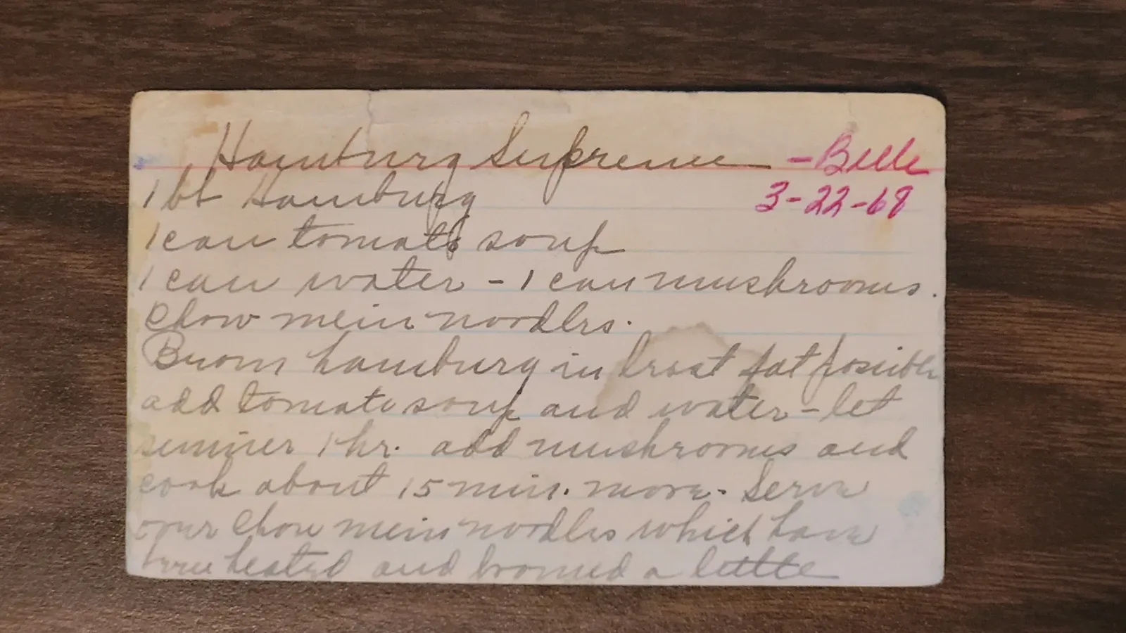 Recipe card scan for Hamburger Supreme