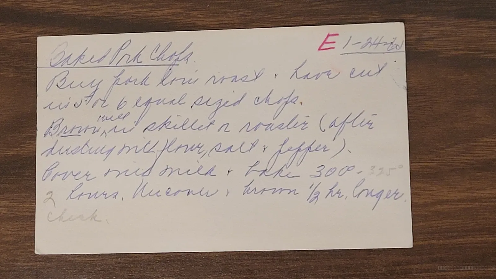 Recipe card scan for Baked Pork Chops