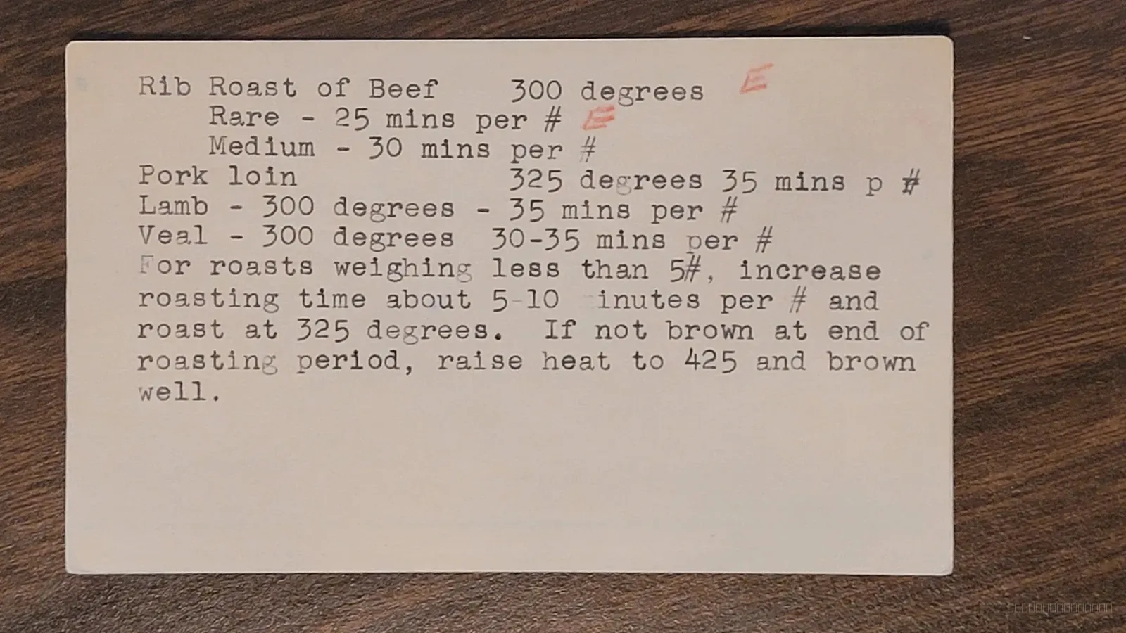 Recipe card scan for Rib Roast of Beef