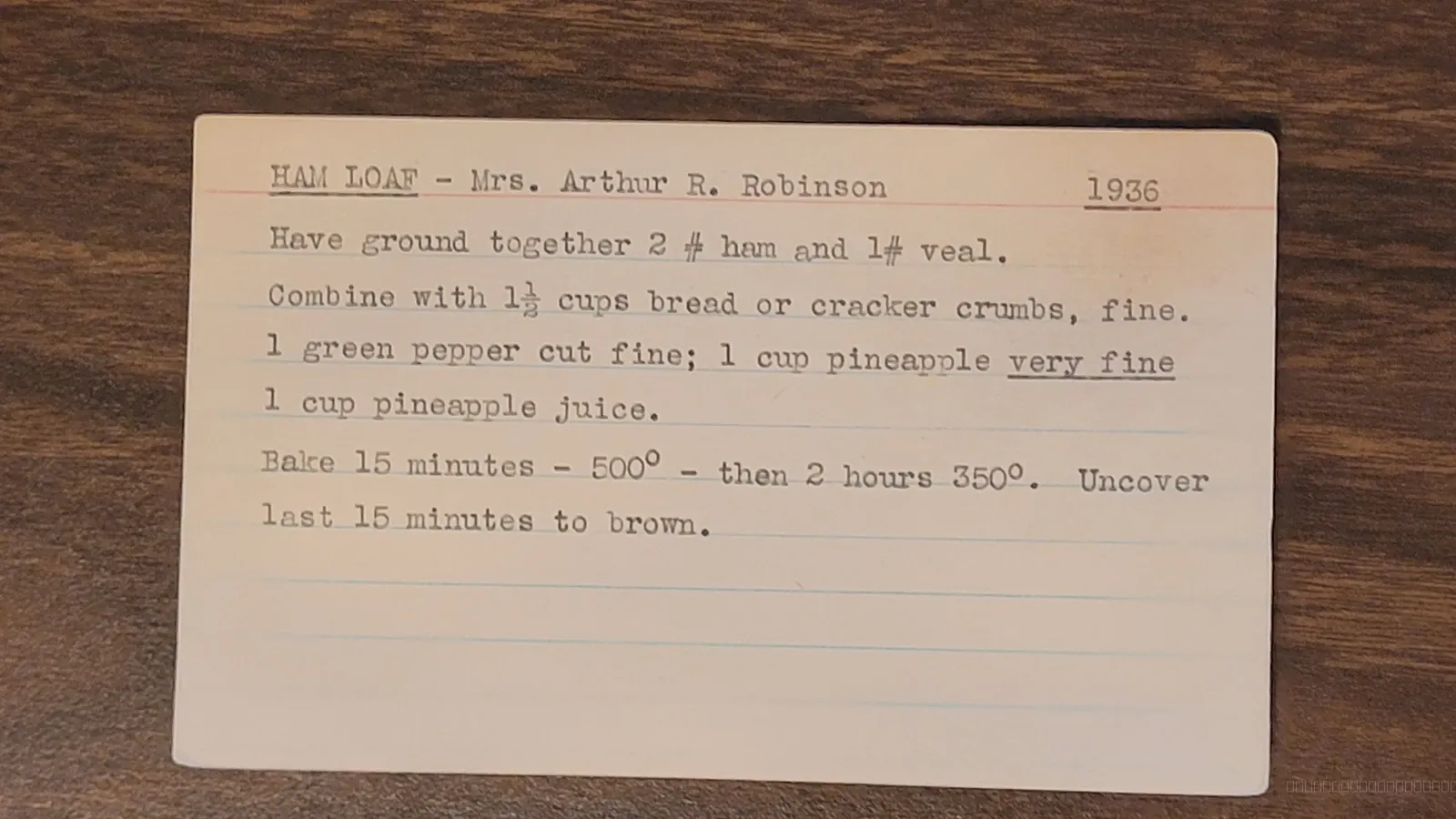 Recipe card scan for Ham Loaf